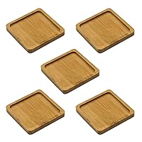 5Pcs Bamboo Plates, 3 Inch Square Bamboo Tray Bamboo Plant Saucer for Indoor & Outdoor Plants