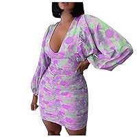 Women's Cocktail Dresses 2023 Elegant Classy Print Long Sleeved High Waisted Package Hip Dress Cocktail Dress
