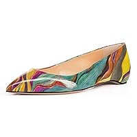 FSJ Women Novelty Pointed Toe Pumps Slip On Multicolored Flats Summer Holiday Casual Dress Shoes Size 4-15 US