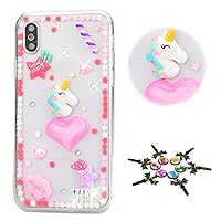 STENES iPhone X Case - Stylish - 100+ Bling Crystal - 3D Handmade Unicorn Heart Star Rhinestone Design Cover Case for iPhone X - Pink