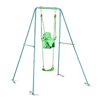 Swing Set Outdoor Swings for Kids Toddlers with Waterproof Metal A-Frame, 4 Anchors, Two Swing Seats Swing Sets for Backyard Playground 2-in-1 Swing Set