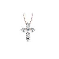 14k Rose Gold timeless cross pendant beautifully set with 6 glistening white diamonds, (1/2 ct t.w, H-I Color, I1 Clarity), hanging on a 18