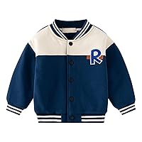 Toddler Boys Autumn And Winter Long Sleeve Standing Collar Button Letter Printed Colorblocking Winter Jacket Boys