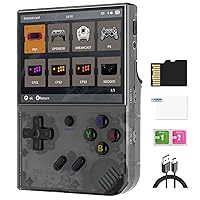 RG35XX Plus Retro Video Handheld Game Console Linux System 3.5 in IPS Screen Built-in 3300mAH Battery 64G TF Card Preinstalled 5500 Classic Games(Black T)