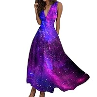 LIXIAO Dresses for Women 2024 Sleeveless Sun Dress Split Hem Baggy Kaftan Long Dress Gowns with Pockets Purple