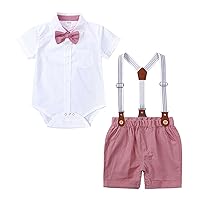Newborn Infant Baby Boys Cotton Summer Gentlemen Outfits Short Sleeve Bowtie Romper Suspender Shorts 3 6 Months