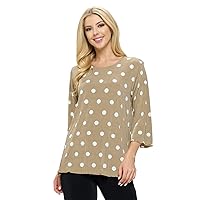 Jostar Women's Print T Shirt - 3/4 Sleeve Merrow Hem Round Neck Stretch Printed Casual Top Blouse