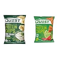 Protein Chips, Sour Cream & Onion, High Protein, Low Carb, Pack of 12 & Tortilla Style Protein Chips, Chili Lime, Baked, 1.1 Oz, Pack of 12