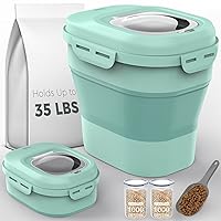 Dog Food Storage Container, 25-35Lbs Collapsible Dog Food Container with Airtight Lids,Wheels,Scoop and 2PCS Pet Food Storage Containers,Large Dry Pet food Container for Dog, Cat and Other Pet-Green