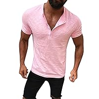 Mens Short Sleeve Henley Shirt Fashion Casual Button Up Basic T Shirts Summer Comfy Lightweight Solid Pullover Tee Tops