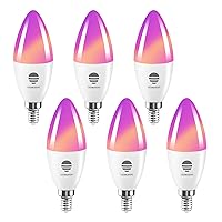E12 Smart Light Bulbs 60W Equivalent, 600LM 6W WiFi Candle Candelabra E12 LED Bulb Compatible with Alexa/Google Assistant, Color Changing, No Hub Required, 2.4GHz WiFi Only, ETL Listed, 6PCS