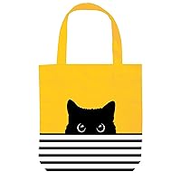 Black Cat Gifts for Cat Lovers - Cat Tote Bag - Cat Lover Gifts for Women - Mothers Day Cat Mom Gifts - Cat Themed Gifts - Reusable Canvas Tote Bag - Birthday Bags for Cat Lady Gifts (Yellow Cat)