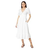 vineyard vines Women's Marina Poplin Puff-Sleeve Midi Dress