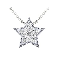 Certified 14K Gold Star Design Pendant in Round Natural Diamond (0.43 ct) with White/Yellow/Rose Gold Chain Anniversary Necklace for Women