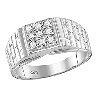 The Diamond Deal 10kt White Gold Mens Round Diamond Square Cluster Brick Ring 1/4 Cttw