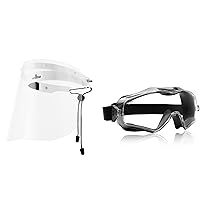 NoCry Flip Up Face Shield 6X3 Safety Goggles that Fit Over Glasses; Anti Fog and Scratch Resistant Protective Coating; Clear, Vented Panoramic Lenses with Extreme Impact Resistance; ANSI Z87.1