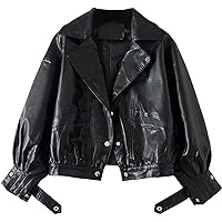Women’s Black Bomber Genuine Sheepskin Pleated Sleeves Punk Fashion Oversized Loose Leather Jacket