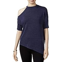 Womens Asymmetrical Knit Blouse, Blue, X-Small