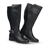 Hawkwell Women's Extra Wide Calf Pull On Side Zipper Knee High Boots