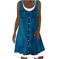Women's Sleeveless Summer Dresses 2023 Trendy Denim Print Dress for Women Loose Tank Dress Fashion Casual Sundress