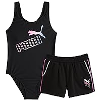 PUMA Girls' Swimsuit Set - Bathing Suit with Cover Up Basic Running Gym Shorts or Skort - Summer Swim Set for Girls (S-XL)