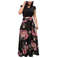 Dresses for Women 2024,Summer Boho Floral Print Casual Flowy Long Maxi Dress a Line Beach Midi Dress