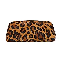 leopard Pencil Case Leather Pen Bag Travel Makeup Bag Zipper Organizer Bag for Women Men