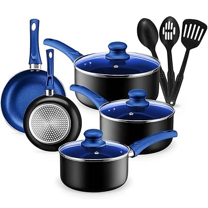 Chef's Star Pots And Pans Set Kitchen Cookware Sets Nonstick Aluminum Cooking Essentials 11 Pieces Blue