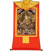 Gandhanra Three Forms of Guru Rinpoche,Padmasambhava,Lotus Born, Tibetan Thangka Painting Art,Buddhist Thangka Brocade,Buddha Tapestry with Scroll,Black Type