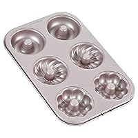 CHEFMADE Donut Mold Cake Pan, 6-Cavity Non-Stick Pattern Doughnut Bakeware for Oven Baking (Champagne Gold)