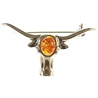 BALTIC AMBER AND STERLING SILVER 925 DESIGNER COGNAC BULL BROOCH PIN JEWELLERY JEWELRY