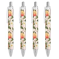 Peaches with Flowers and Leaves Retractable Ballpoint Pen 0.5mm Ball Pens Smooth Writing with Comfortable Grip Office Supplies for Men Women