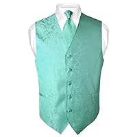 Vesuvio Napoli Men's Paisley Design Dress Vest & Necktie Silver Grey Color Gray Neck Tie Set