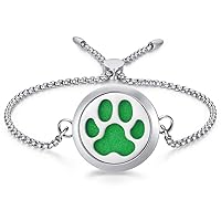Dog Paw Essential Oil Diffuser Bracelet - Aromatherapy Charm Locket Bolo Stainless Steel Chain Diffuser Bracelets Gift for Women Teen Men Birthday Thanksgiving Day