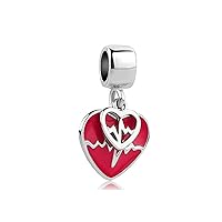 SBI Jewelry Red Heart Charm Compatible Pandora Charm Bracelet Heartbeat Dangle Charm Women Girls Birthday Anniversary Valentine's Day