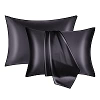 Mulberry Silk Pillowcase 2 Pack for Hair and Skin with Hidden Zipper,Both Sides 19 Momme Smooth and Breathable Silk Pillow Cases Set of 2 (Black, Standard 20''×26'')