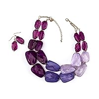 Necessary Neutrals Statement Necklace and Earring Sets for Women, Lightweight Gold Plated Multicolor Organic Stone Layered Necklace Jewelry Set for Women