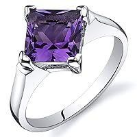 PEORA Amethyst Engagement Ring in Sterling Silver, Classic Designer Solitaire, Princess Cut, 7mm, 1.50 Carats, Comfort Fit, Sizes 5 to 9