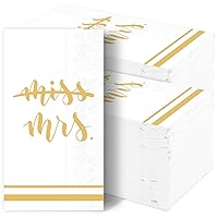100 Pcs Gold Foil From Miss to Mrs Napkins Bridal Shower Disposable Paper Napkins Engagement Party Supplies Wedding Shower Table Decorations Bachelorette Party Decor for Anniversary