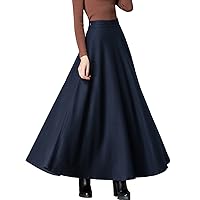 Femiserah Women's Long Maxi Woolen A Line Skirt Autumn Winter Plaid Skirt