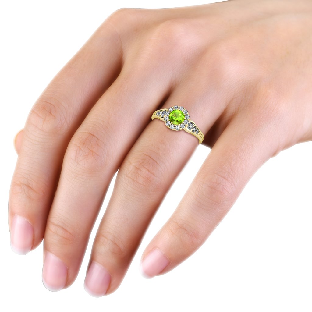 TriJewels Peridot & Natural Diamond (SI2-I1, G-H) Cupcake Halo Engagement Ring 1.40 ctw 14K Yellow Gold