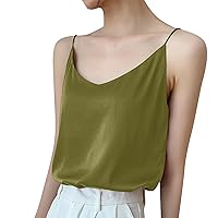 Tank Tops for Women Silk Satin Tanks Spaghetti Strap V Neck Casual Cami Sleeveless Camisole Summer Basic Shirts