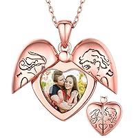 Personalized Photo Locket Necklace, Sterling Silver Girls Jewelry, Heart Wings/Patron Saints/Tree of Life Women Lockets with 18 Inches Neck Chains-Send Delicate Brand Box