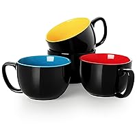 Teocera Black Multi Color Latte Mugs Set of 4-16 oz Porcelain Coffee Cups with Handle, Large Cappuccino Mugs for Hot or Cold Drinks - Smooth Ceramic with Modern Design, Unique Christmas Gift