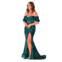 Off Shoulder Sequin Prom Dresses Puffy Sleeve Mermaid Formal Dresses Sexy Corset Evening Party Gown MA79
