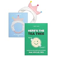 I DEW CARE White Cat Headband + Tea Tree Sheet Mask - Here's The Tea Tree | Soothing Face Mask Set (10 Count) Bundle