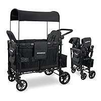 WONDERFOLD W2 Elite Double Stroller Wagon Featuring 2 High Face-to-Face Seats with 5-Point Harnesses, Adjustable Push Handle, and Height Adjustable UV-Protection Canopy, Elite Black