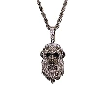 Men Women 925 Italy Finish Iced Lion Charm Ice Out Pendant Stainless Steel Real 2 mm Rope Chain Necklace, Mens Jewelry, Iced Pendant, Rope Necklace
