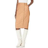 BCBGMAXAZRIA Women's Fitted Faux Leather Pencil Skirt Functional Pocket Button Front