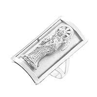 WHITE GOLD SANTA MUERTE GRIM REAPER FANCY RING 1.2 INCHES - Gold Purity:: 10K, Ring Size:: 4.75